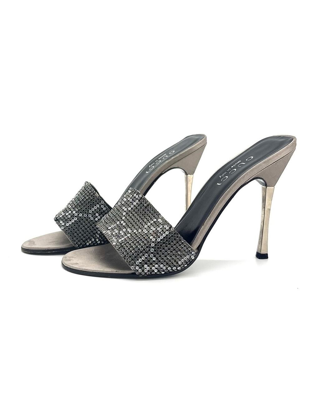 Gucci Tom Ford SS1998 Vintage Crystals GG Monogram Mules Sandals 7